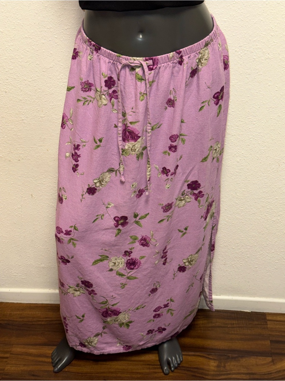 Floral Lavender Drawstring Maxi Skirt